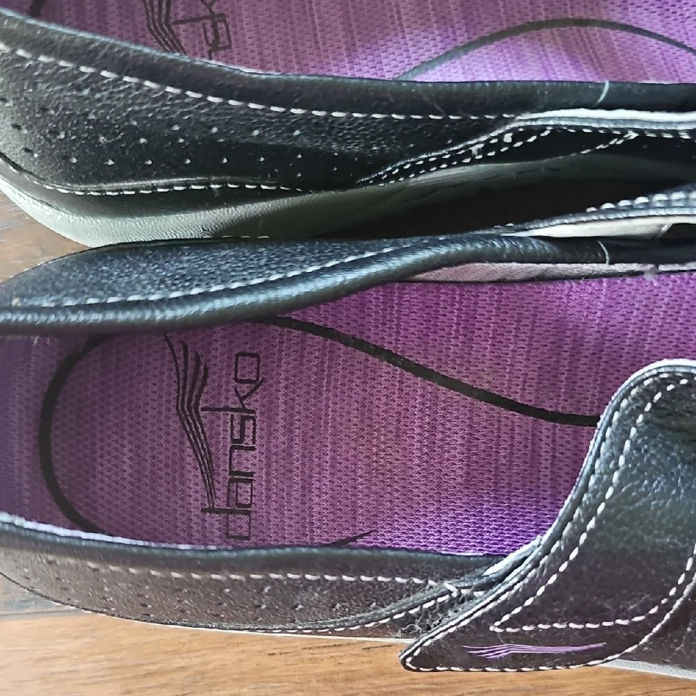 Dansko Black Mary Jane Flats with Purple Insole